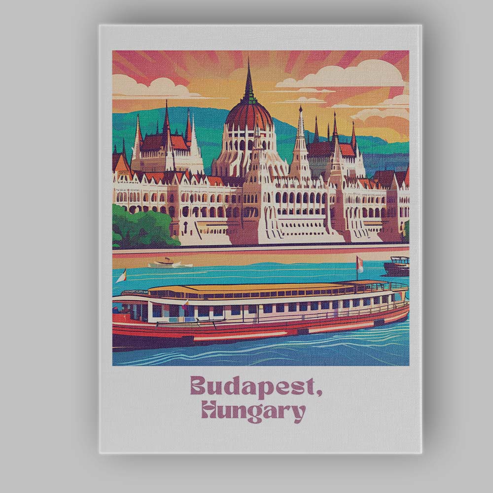 Iconic Budapest Hungary Parliament Building Danube River Travel Poster Canvas Wall Art Print Decor Picture Ready to Hang