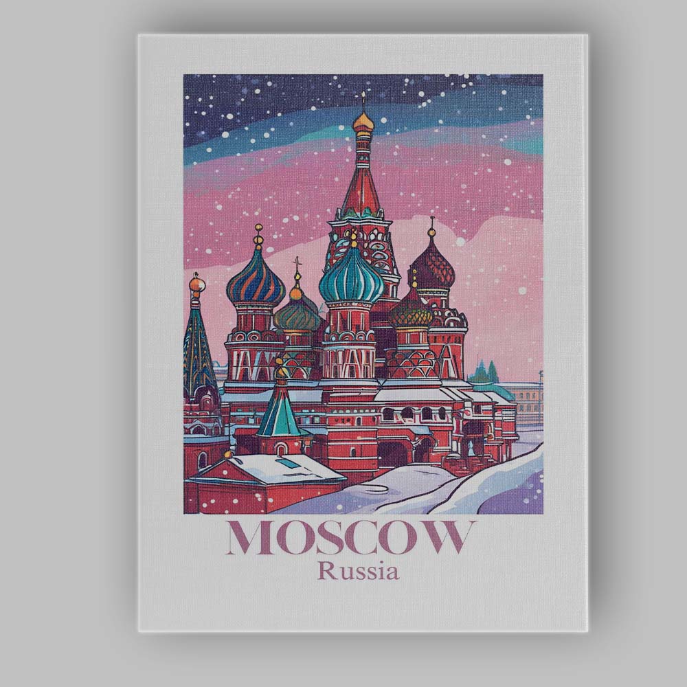 Moscow Saint Basils Cathedral Winter Snow Cityscape Travel Poster Canvas Wall Art Print Decor Picture Ready to Hang