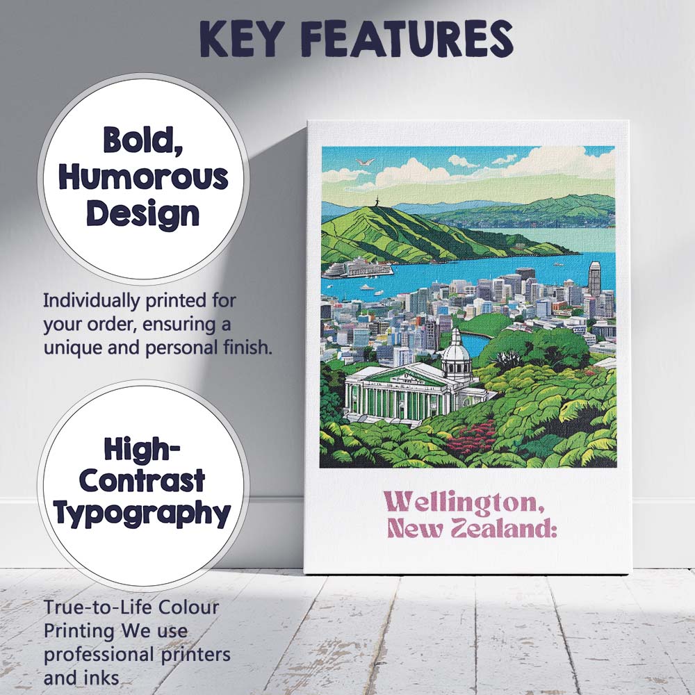 Wellington Harbour Hills Panoramic Cityscape Travel Poster Canvas Wall Art Print Decor Picture Ready to Hang