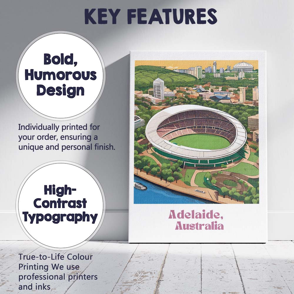 Adelaide Oval Stadium Aerial Cityscape Landmark Travel Poster Canvas Wall Art Print Decor Picture Ready to Hang