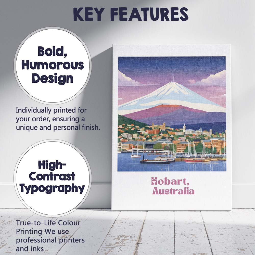 Hobart Mount Wellington Harbour Twilight Landscape Travel Poster Canvas Wall Art Print Decor Picture Ready to Hang