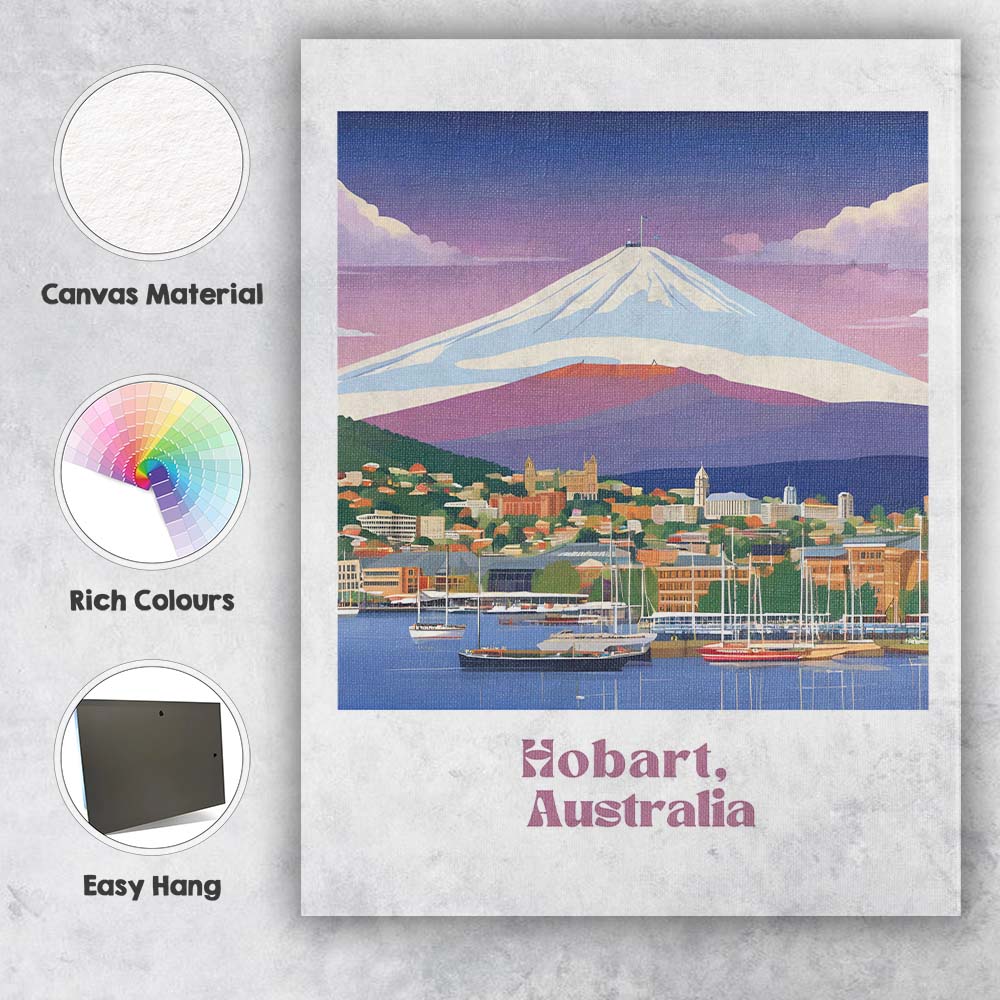 Hobart Mount Wellington Harbour Twilight Landscape Travel Poster Canvas Wall Art Print Decor Picture Ready to Hang
