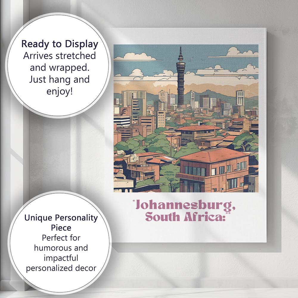 Johannesburg Skyline Hilltop Urban Panorama Travel Poster Canvas Wall Art Print Decor Picture Ready to Hang