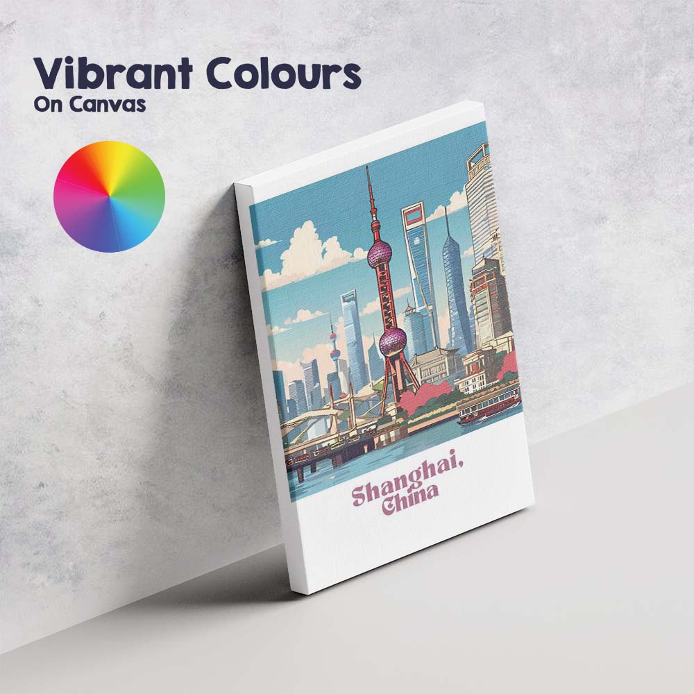 Modern Shanghai China Oriental Pearl Skyline Waterfront Travel Poster Canvas Wall Art Print Decor Picture Ready to Hang