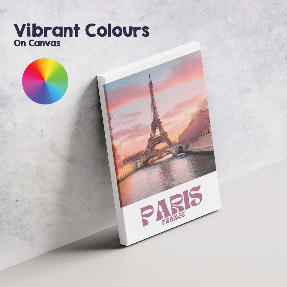 Romantic Paris France Eiffel Tower Sunset Travel Poster Canvas Wall Art Print Decor Picture Ready to Hang