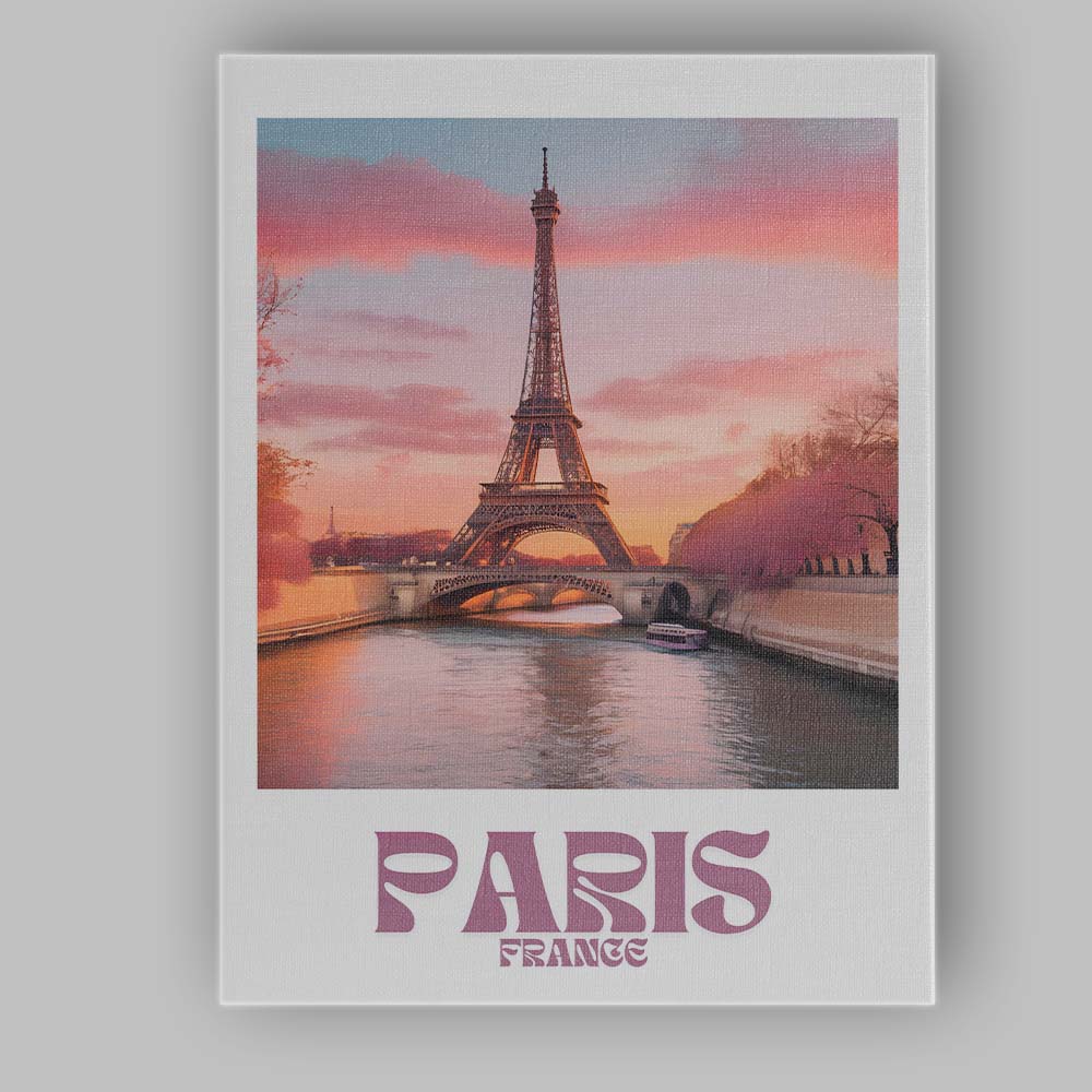 Romantic Paris France Eiffel Tower Sunset Travel Poster Canvas Wall Art Print Decor Picture Ready to Hang