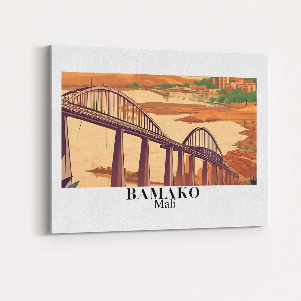 Retro Bamako Mali Arch Bridge Riverside Cityscape Travel Poster Canvas Wall Art Print Decor Picture Ready to Hang