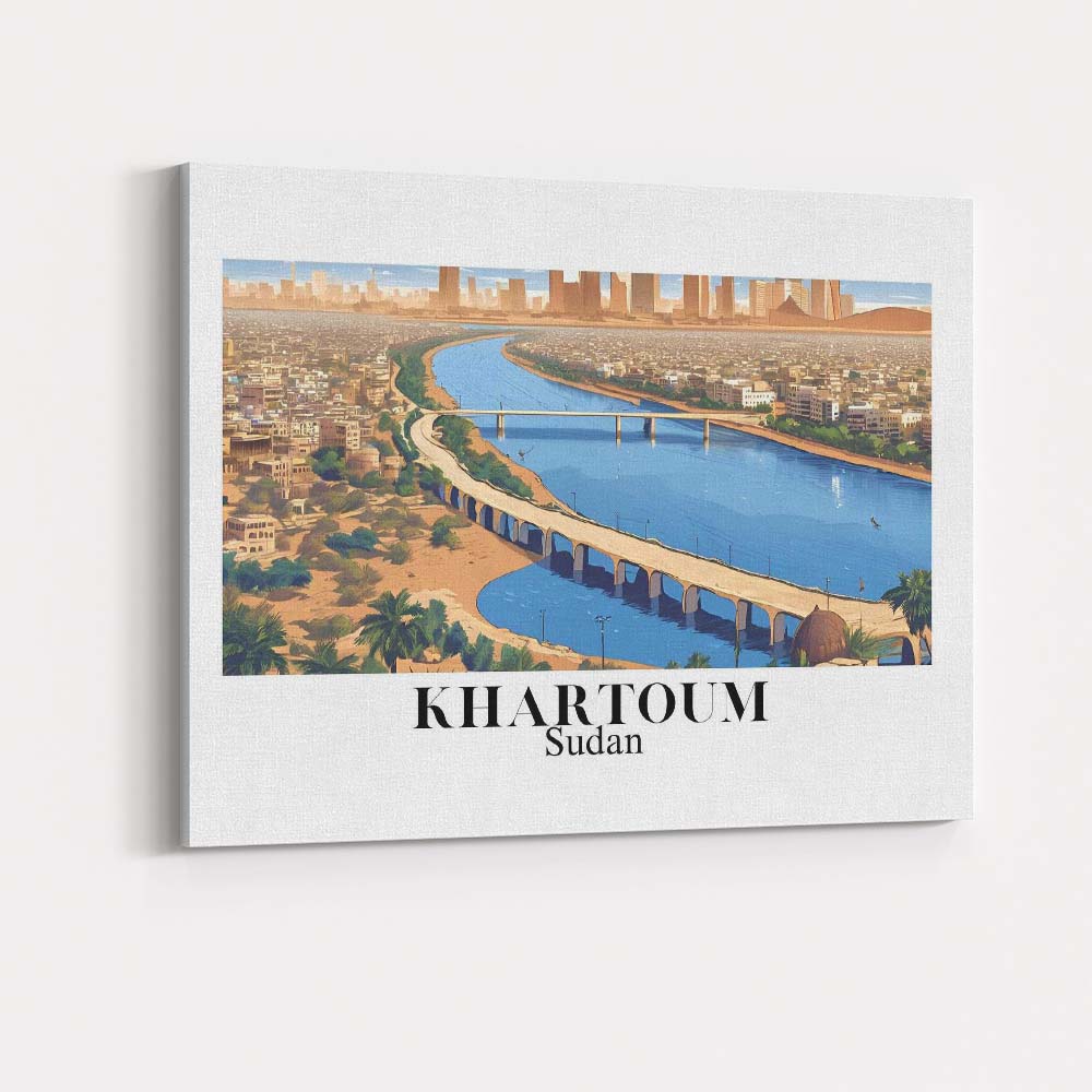 Panoramic Khartoum Sudan Nile River City Skyline Travel Poster Canvas Wall Art Print Decor Picture Ready to Hang