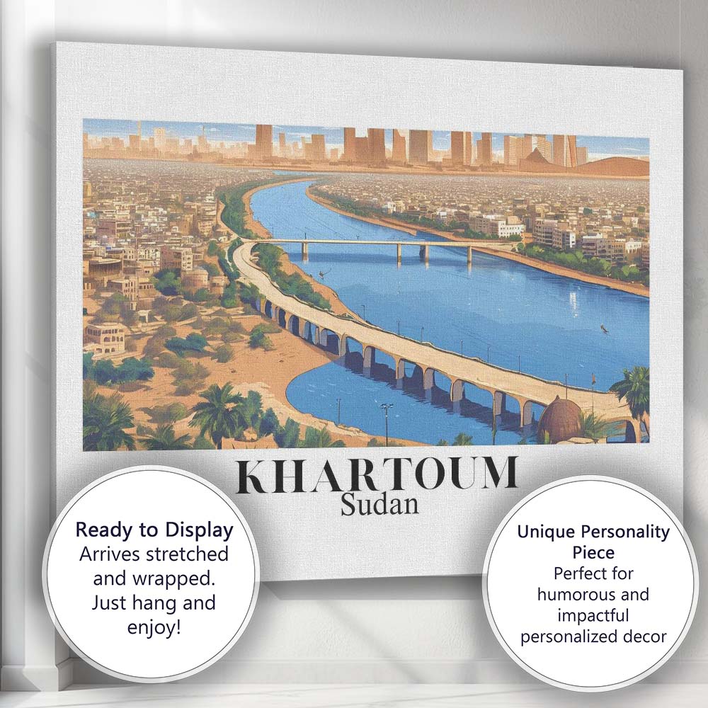 Panoramic Khartoum Sudan Nile River City Skyline Travel Poster Canvas Wall Art Print Decor Picture Ready to Hang