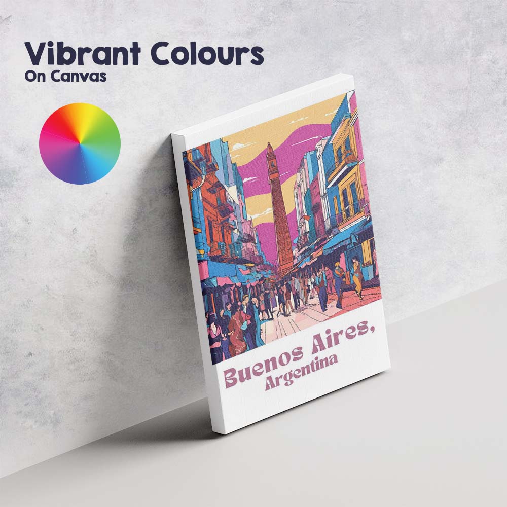 Colourful Buenos Aires Argentina Urban Street Obelisk Travel Poster Canvas Wall Art Print Decor Picture Ready to Hang