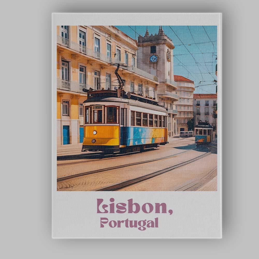 Classic Lisbon Portugal Yellow Tram Historic Street Travel Poster Canvas Wall Art Print Decor Picture Ready to Hang