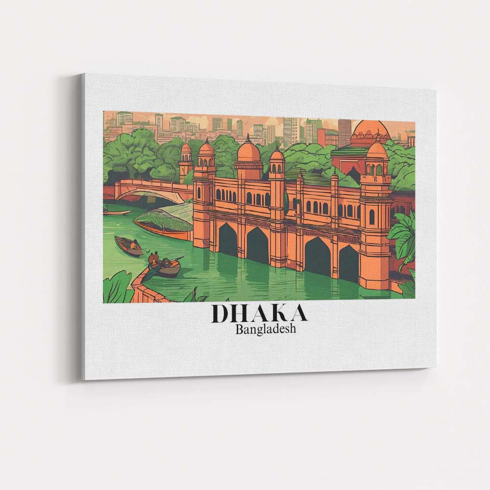 Illustrated Dhaka Bangladesh Historic Riverside Architecture Travel Poster Canvas Wall Art Print Decor Picture Ready to Hang
