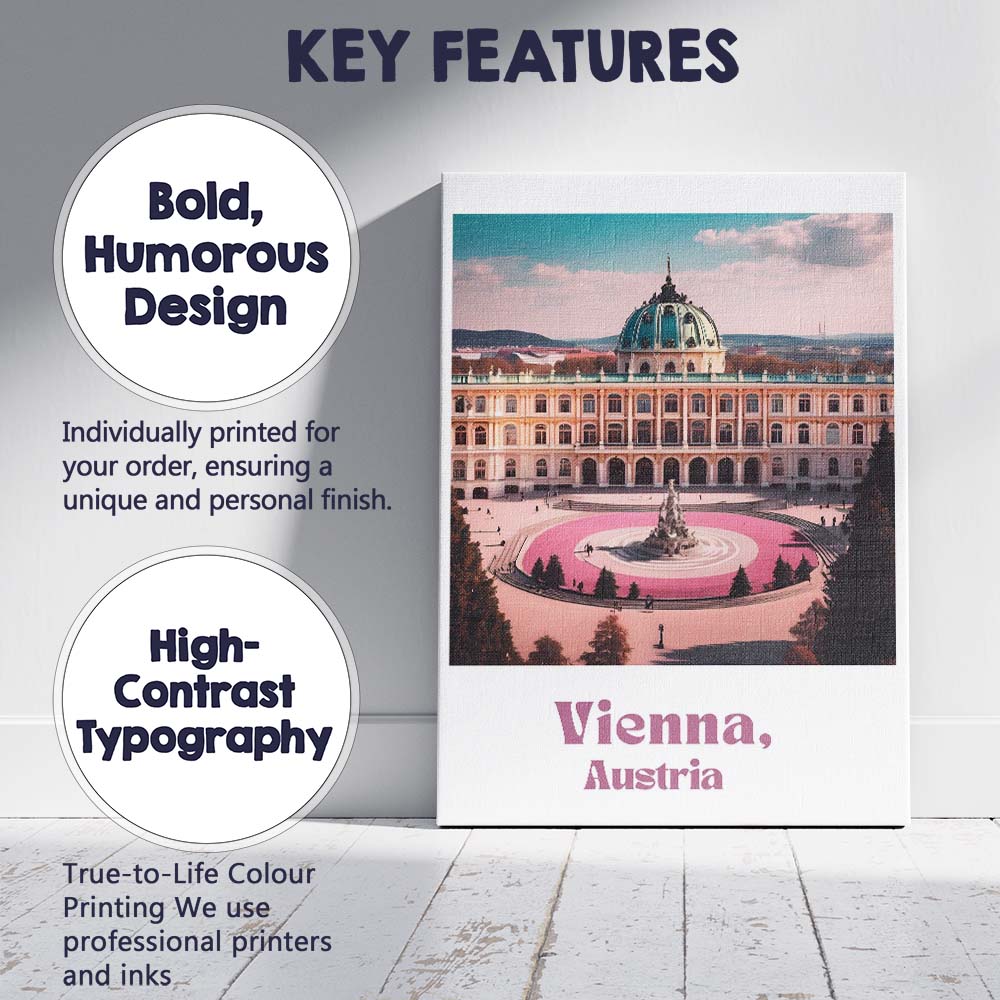 Elegant Vienna Austria Baroque Palace Fountain Travel Poster Canvas Wall Art Print Decor Picture Ready to Hang