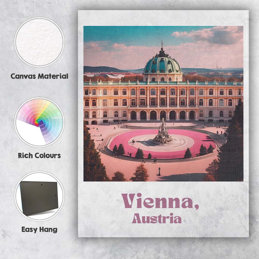 Elegant Vienna Austria Baroque Palace Fountain Travel Poster Canvas Wall Art Print Decor Picture Ready to Hang