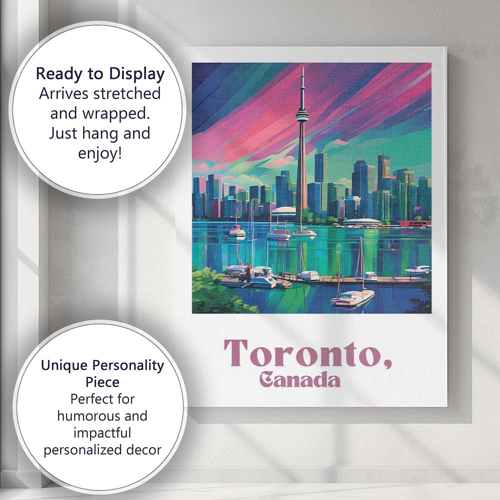 Modern Toronto Skyline CN Tower Waterfront Travel Poster Canvas Wall Art Print Decor Picture Ready to Hang