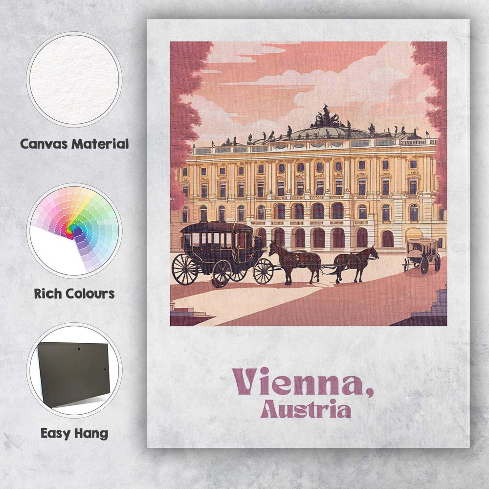 Elegant Vienna Historic Palace Horse Carriage Travel Poster Canvas Wall Art Print Decor Picture Ready to Hang