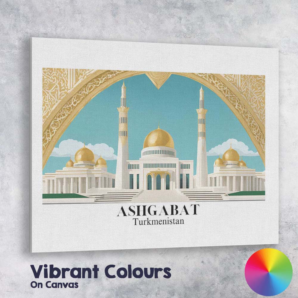 Grand Ashgabat White Marble Mosque Architecture Travel Poster Canvas Wall Art Print Decor Picture Ready to Hang