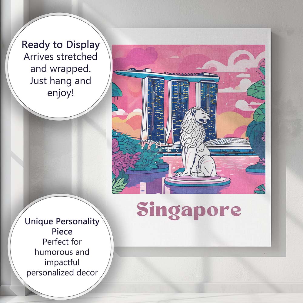 Singapore Marina Bay Merlion Landmark Modern Travel Poster Canvas Wall Art Print Decor Picture Ready to Hang