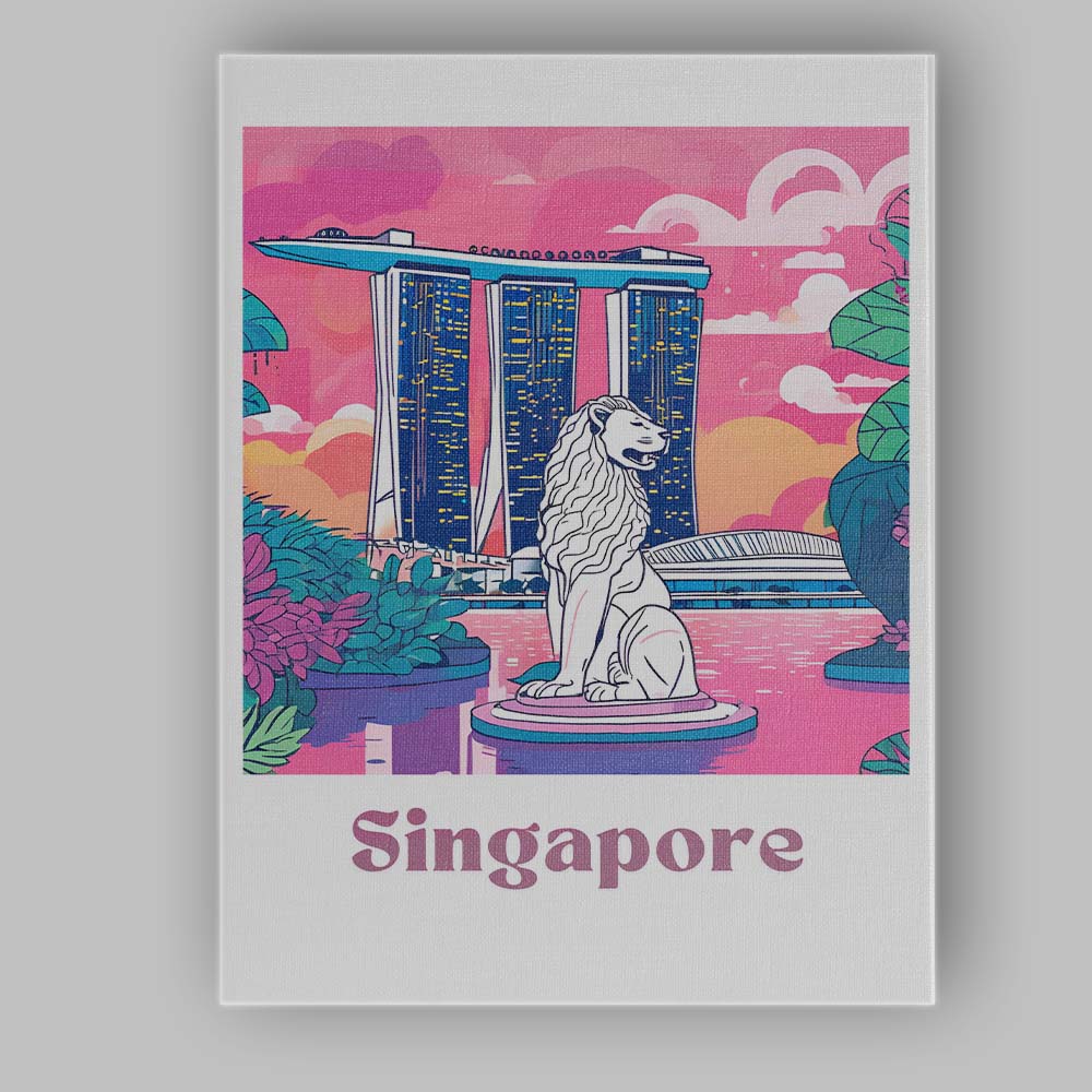 Singapore Marina Bay Merlion Landmark Modern Travel Poster Canvas Wall Art Print Decor Picture Ready to Hang