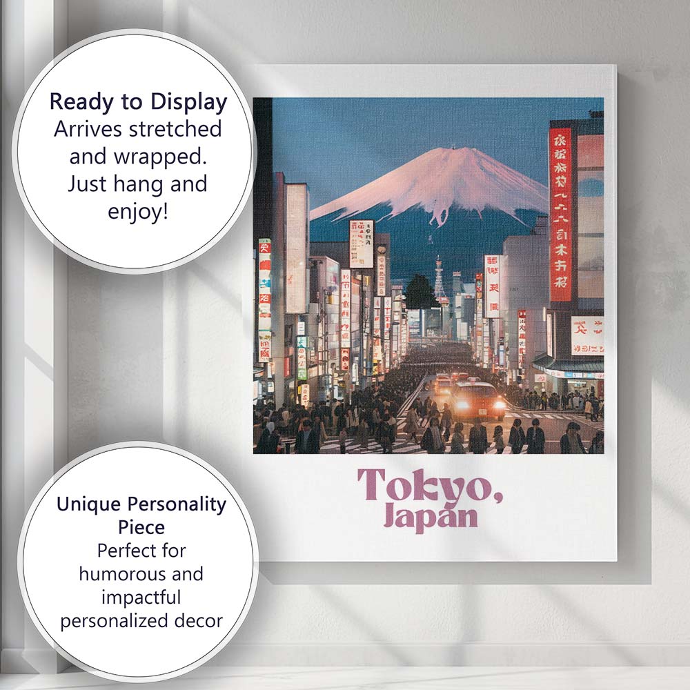 Tokyo Japan Mount Fuji Neon City Skyline Travel Poster Canvas Wall Art Print Decor Picture Ready to Hang