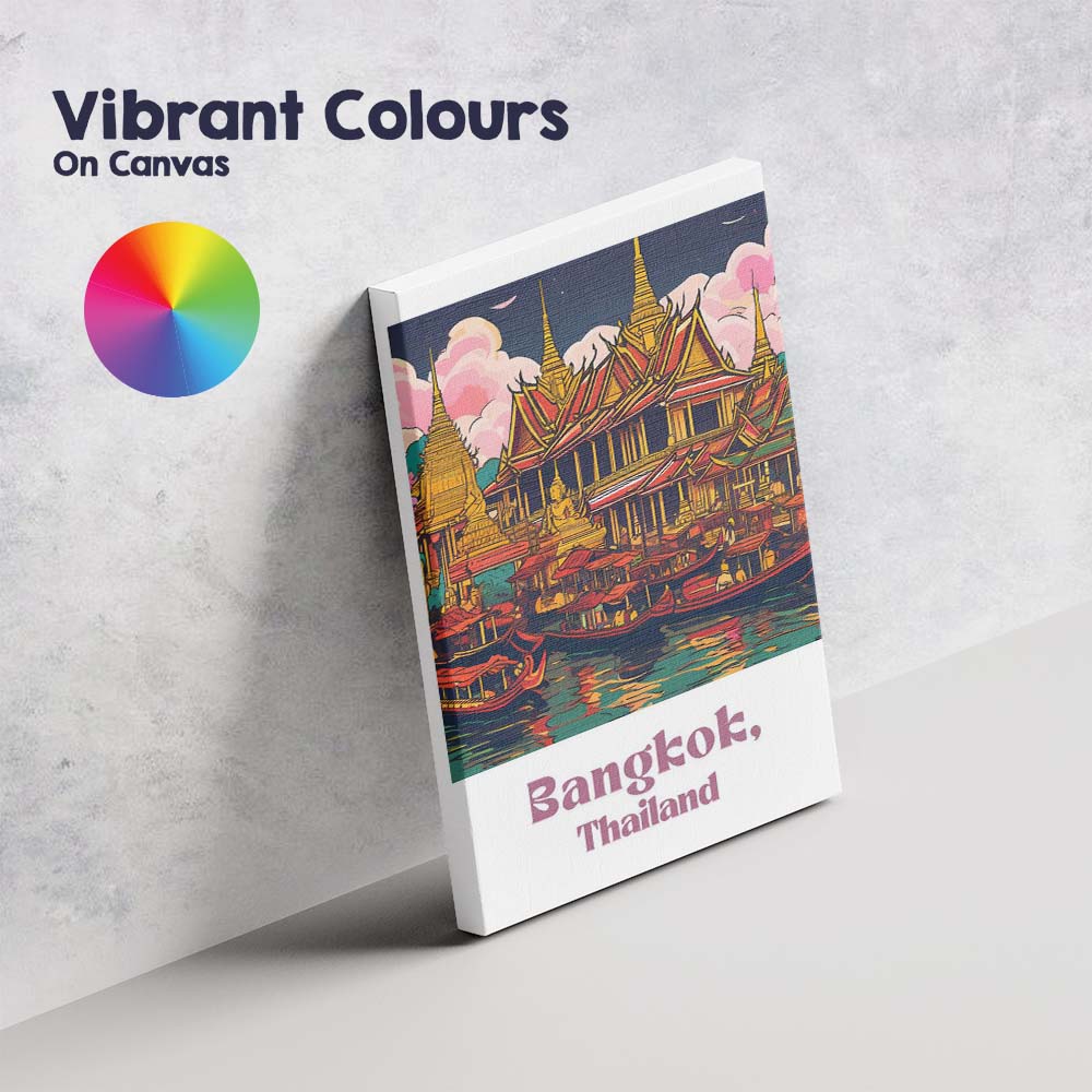 Bangkok Thailand Grand Palace Riverside Temple Illustration Travel Poster Canvas Wall Art Print Decor Picture Ready to Hang