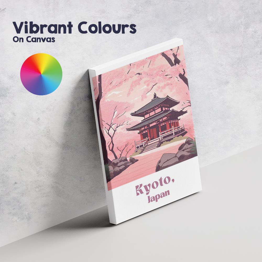 Kyoto Japan Cherry Blossom Temple Spring Landscape Travel Poster Canvas Wall Art Print Decor Picture Ready to Hang