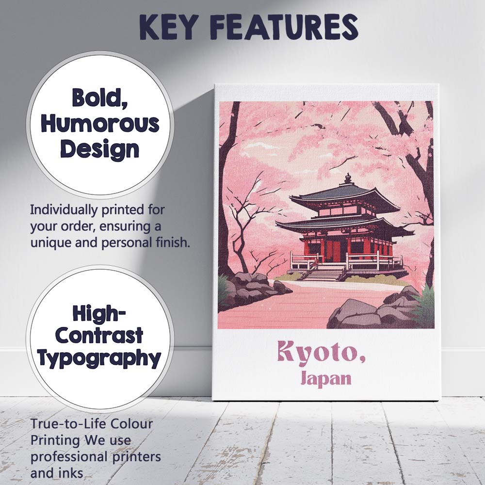 Kyoto Japan Cherry Blossom Temple Spring Landscape Travel Poster Canvas Wall Art Print Decor Picture Ready to Hang