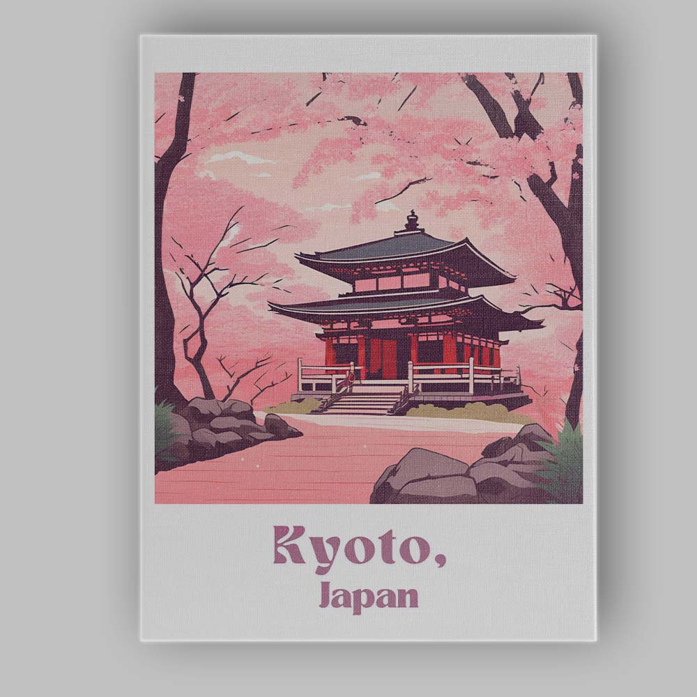 Kyoto Japan Cherry Blossom Temple Spring Landscape Travel Poster Canvas Wall Art Print Decor Picture Ready to Hang