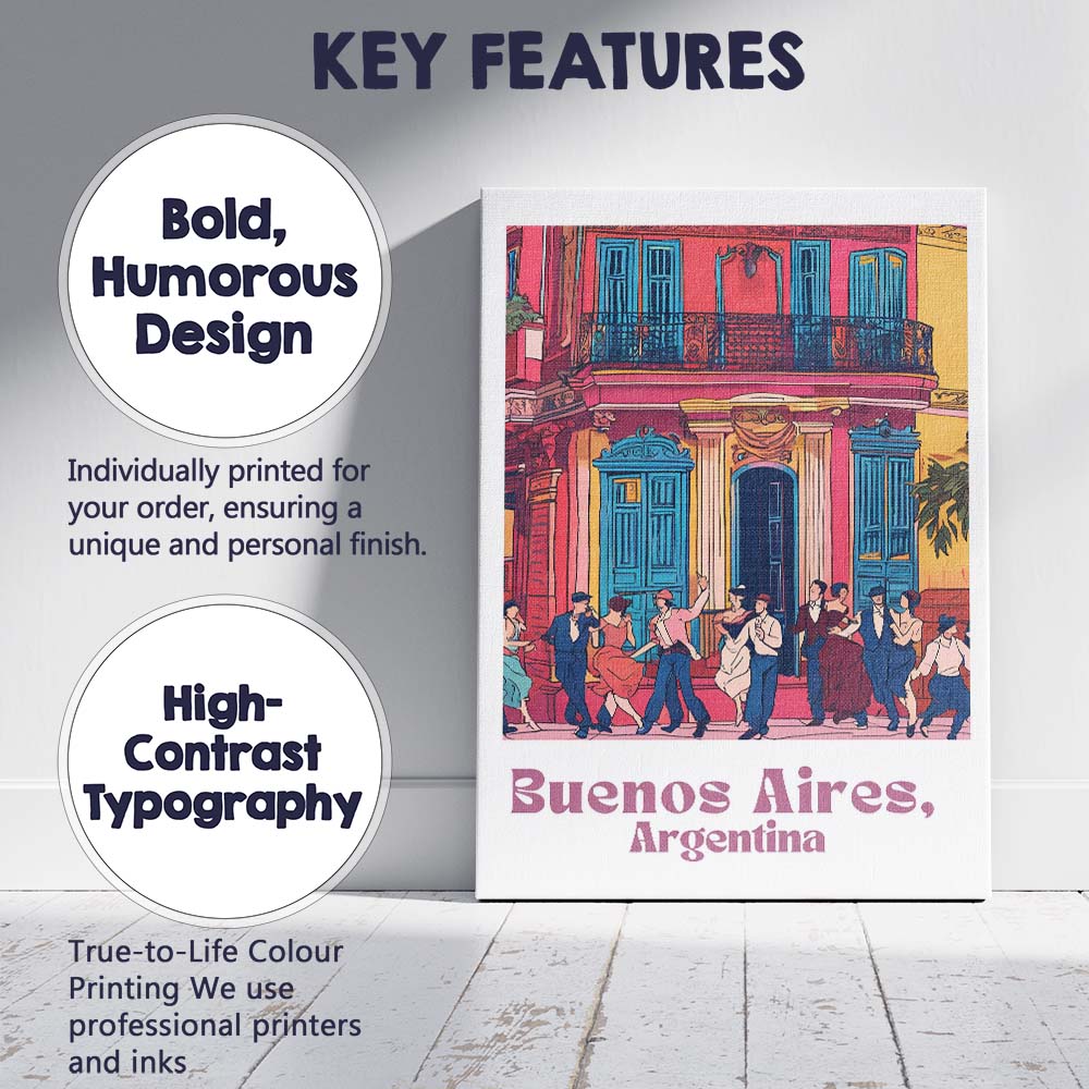 Buenos Aires Argentina Colourful Tango Street Colonial Architecture Travel Poster Canvas Wall Art Print Decor Picture Ready to Hang