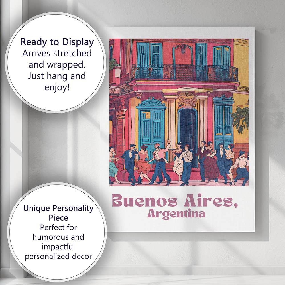 Buenos Aires Argentina Colourful Tango Street Colonial Architecture Travel Poster Canvas Wall Art Print Decor Picture Ready to Hang