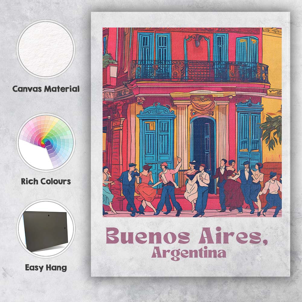 Buenos Aires Argentina Colourful Tango Street Colonial Architecture Travel Poster Canvas Wall Art Print Decor Picture Ready to Hang
