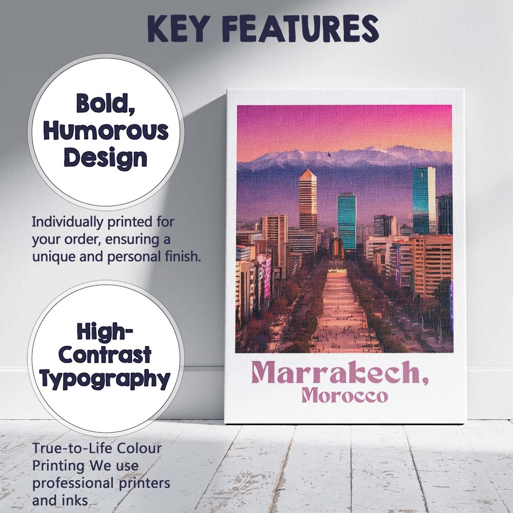 Marrakech Morocco Modern Skyline Atlas Mountains Sunset Travel Poster Canvas Wall Art Print Decor Picture Ready to Hang