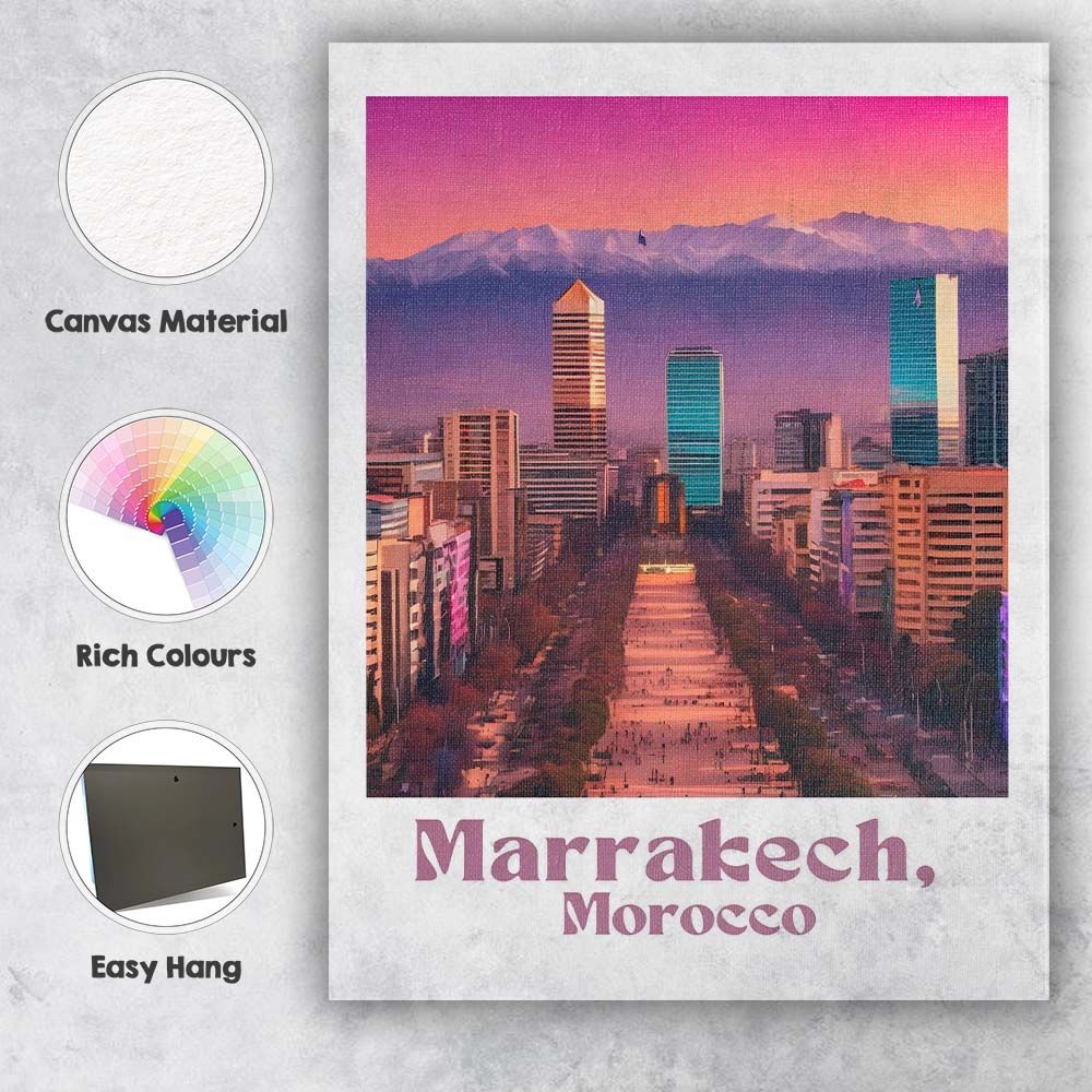 Marrakech Morocco Modern Skyline Atlas Mountains Sunset Travel Poster Canvas Wall Art Print Decor Picture Ready to Hang