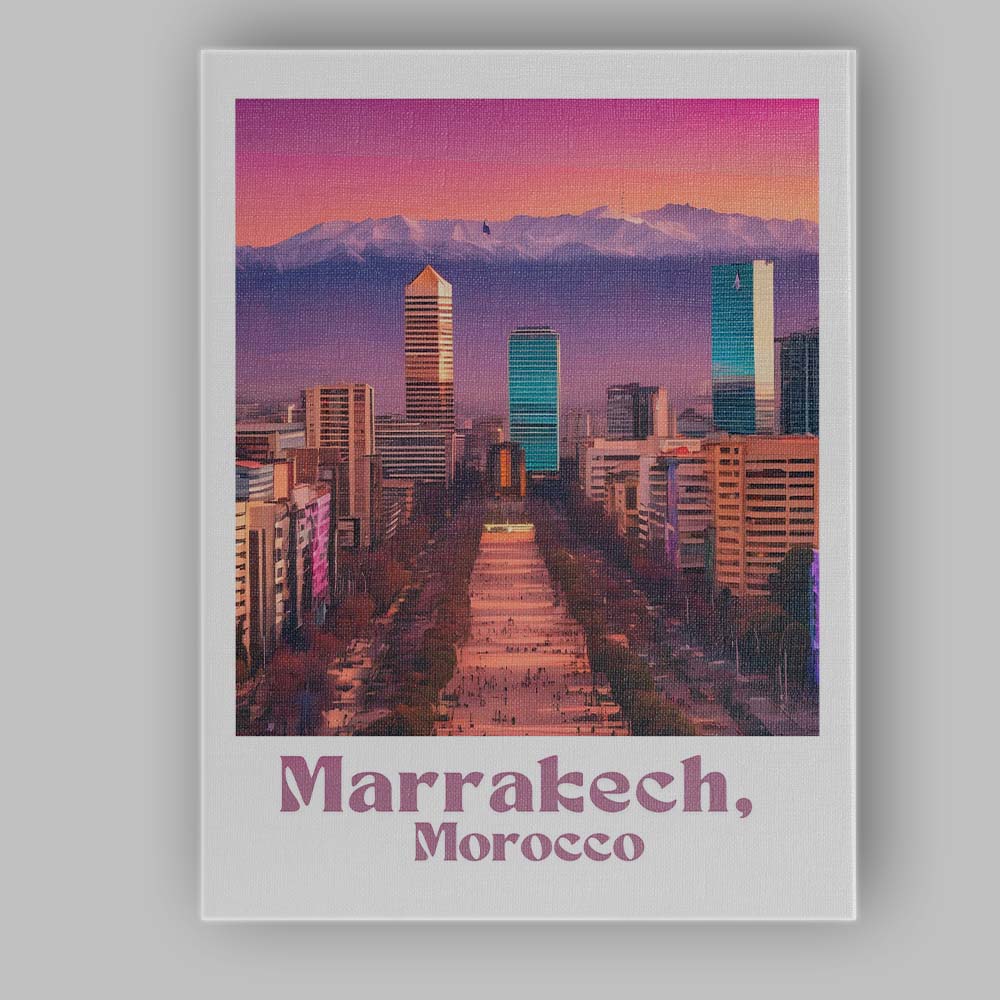 Marrakech Morocco Modern Skyline Atlas Mountains Sunset Travel Poster Canvas Wall Art Print Decor Picture Ready to Hang