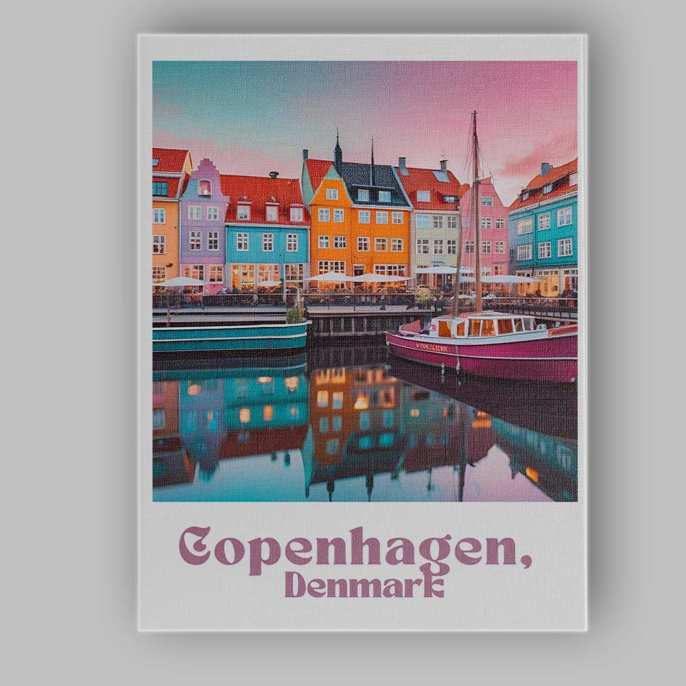 Copenhagen Denmark Colourful Nyhavn Waterfront Harbour Travel Poster Canvas Wall Art Print Decor Picture Ready to Hang