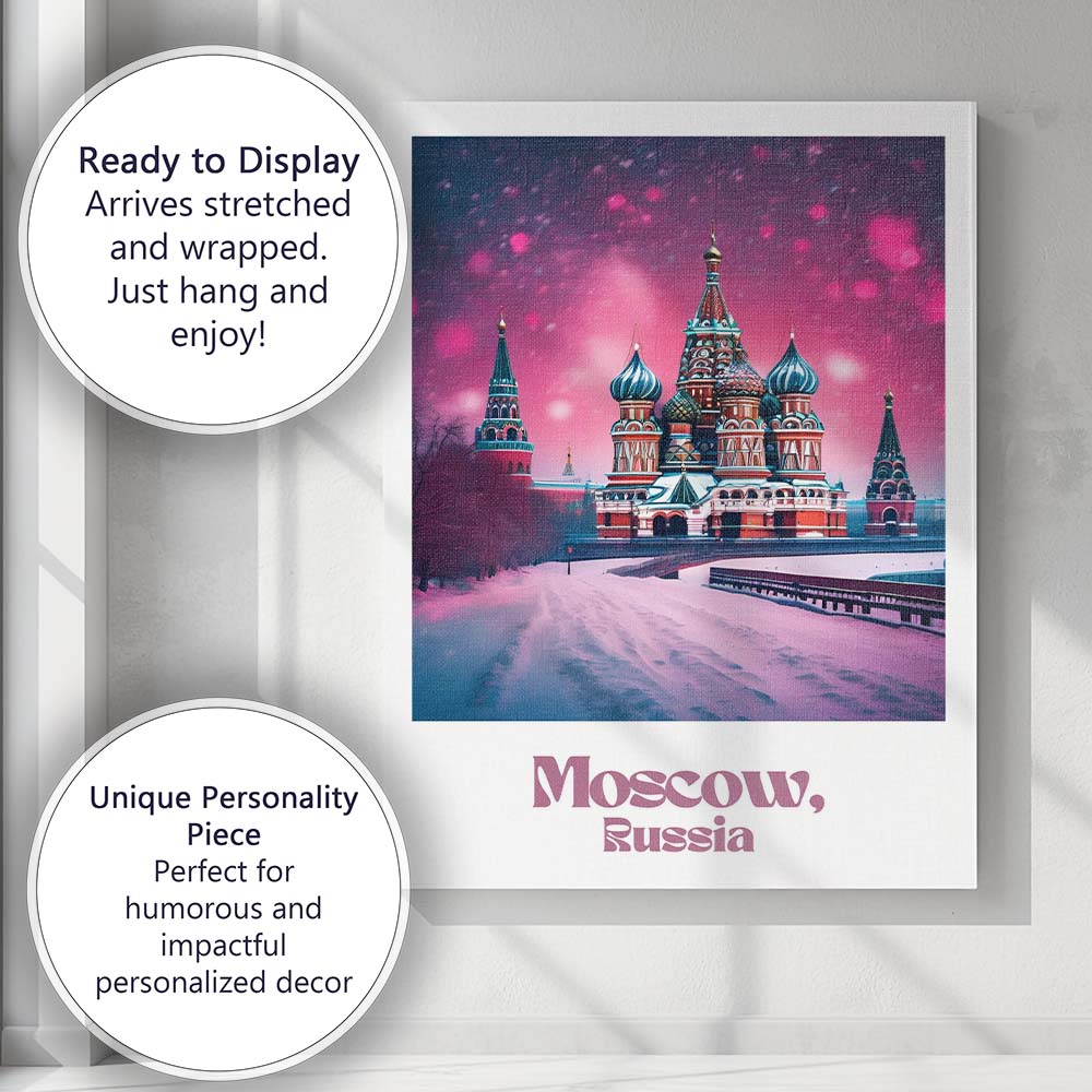 Vibrant Moscow Russia Saint Basils Cathedral Winter Travel Poster Canvas Wall Art Print Decor Picture Ready to Hang