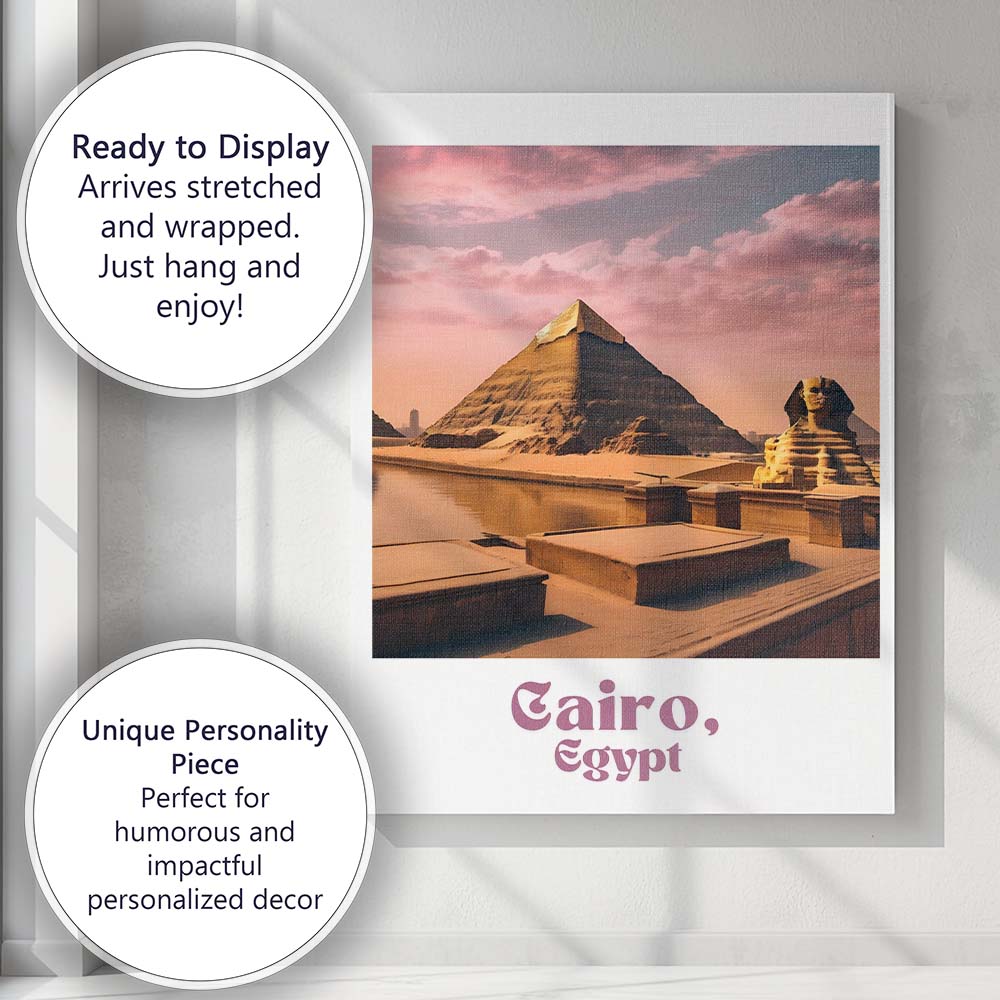 Golden Cairo Egypt Pyramids And Great Sphinx Sunset Travel Poster Canvas Wall Art Print Decor Picture Ready to Hang