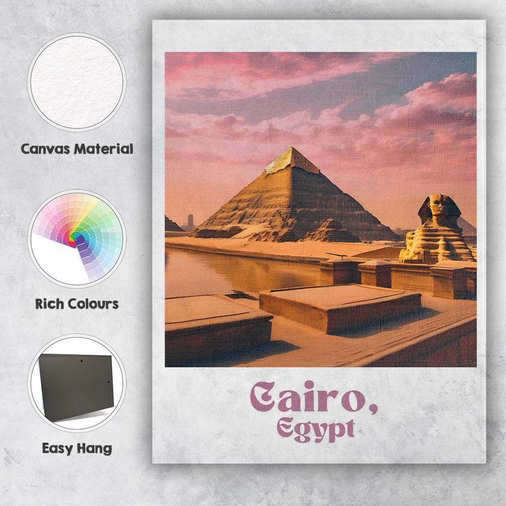 Golden Cairo Egypt Pyramids And Great Sphinx Sunset Travel Poster Canvas Wall Art Print Decor Picture Ready to Hang