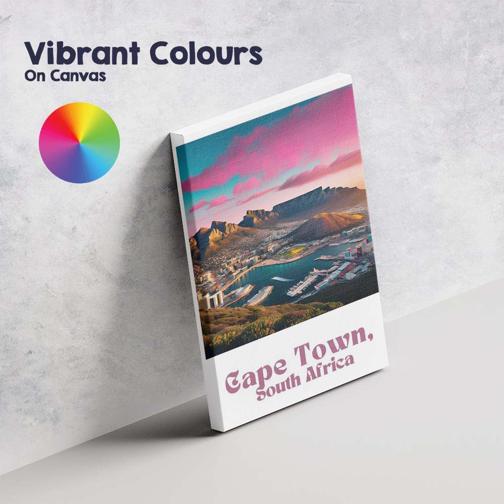 Colourful Cape Town South Africa Table Mountain Harbour Sunset Travel Poster Canvas Wall Art Print Decor Picture Ready to Hang