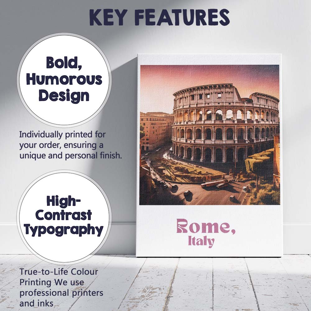 Classic Rome Italy Colosseum Golden Hour Travel Poster Canvas Wall Art Print Decor Picture Ready to Hang
