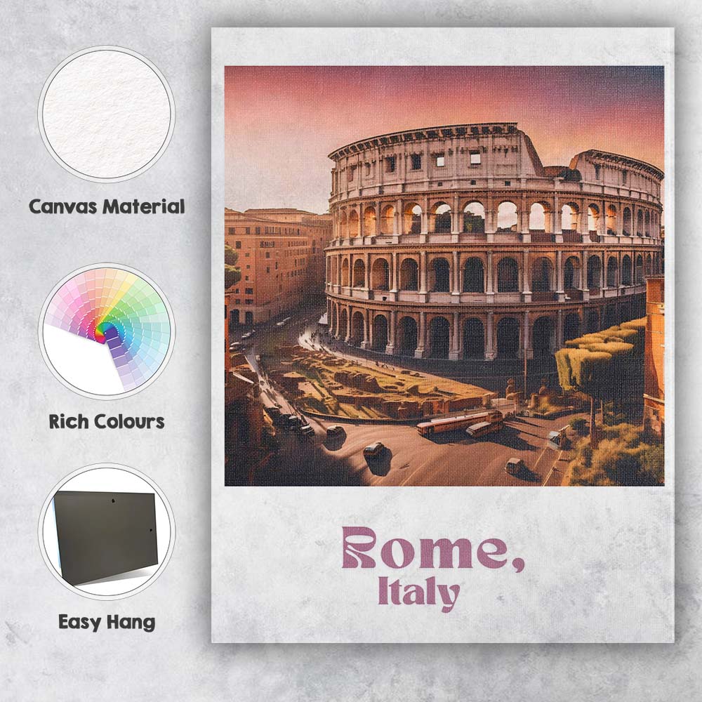 Classic Rome Italy Colosseum Golden Hour Travel Poster Canvas Wall Art Print Decor Picture Ready to Hang