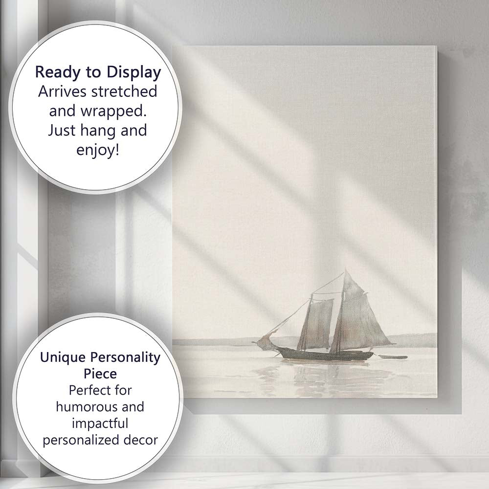 Minimalist Watercolour Sailing Boat Misty Lake Landscape Canvas Wall Art Print Decor Picture Ready to Hang