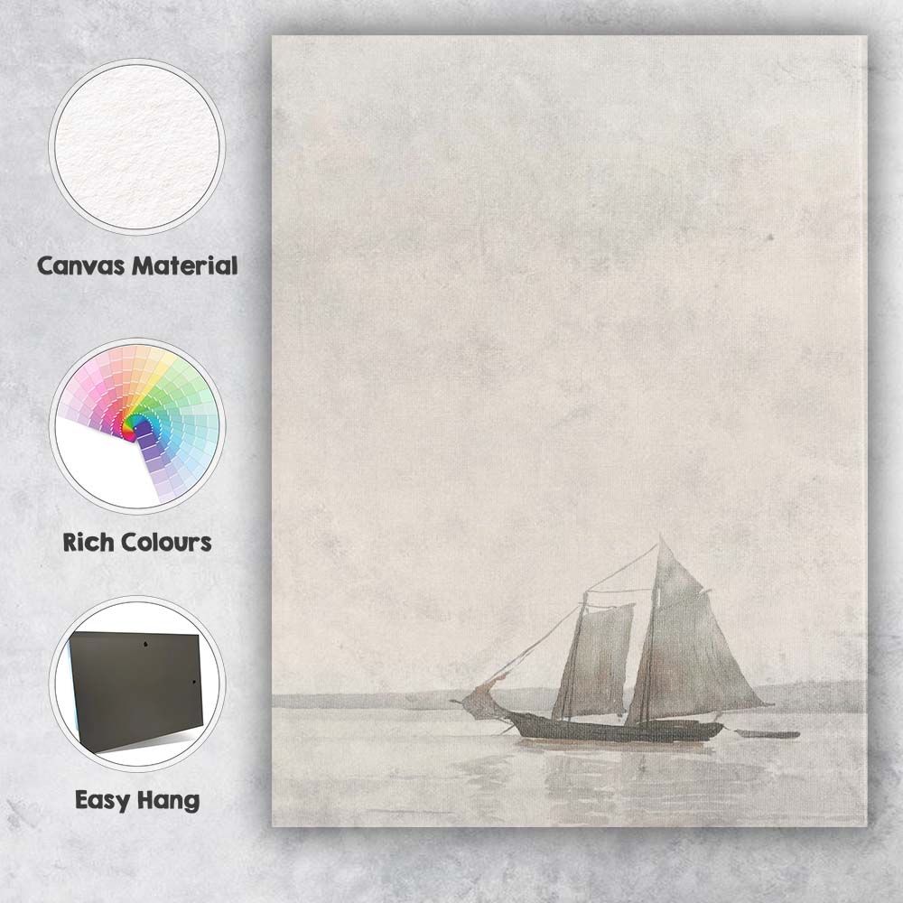 Minimalist Watercolour Sailing Boat Misty Lake Landscape Canvas Wall Art Print Decor Picture Ready to Hang