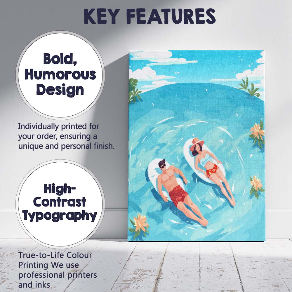 Relaxing Tropical Couple Floating In Crystal Blue Lagoon Canvas Wall Art Print Decor Picture Ready to Hang