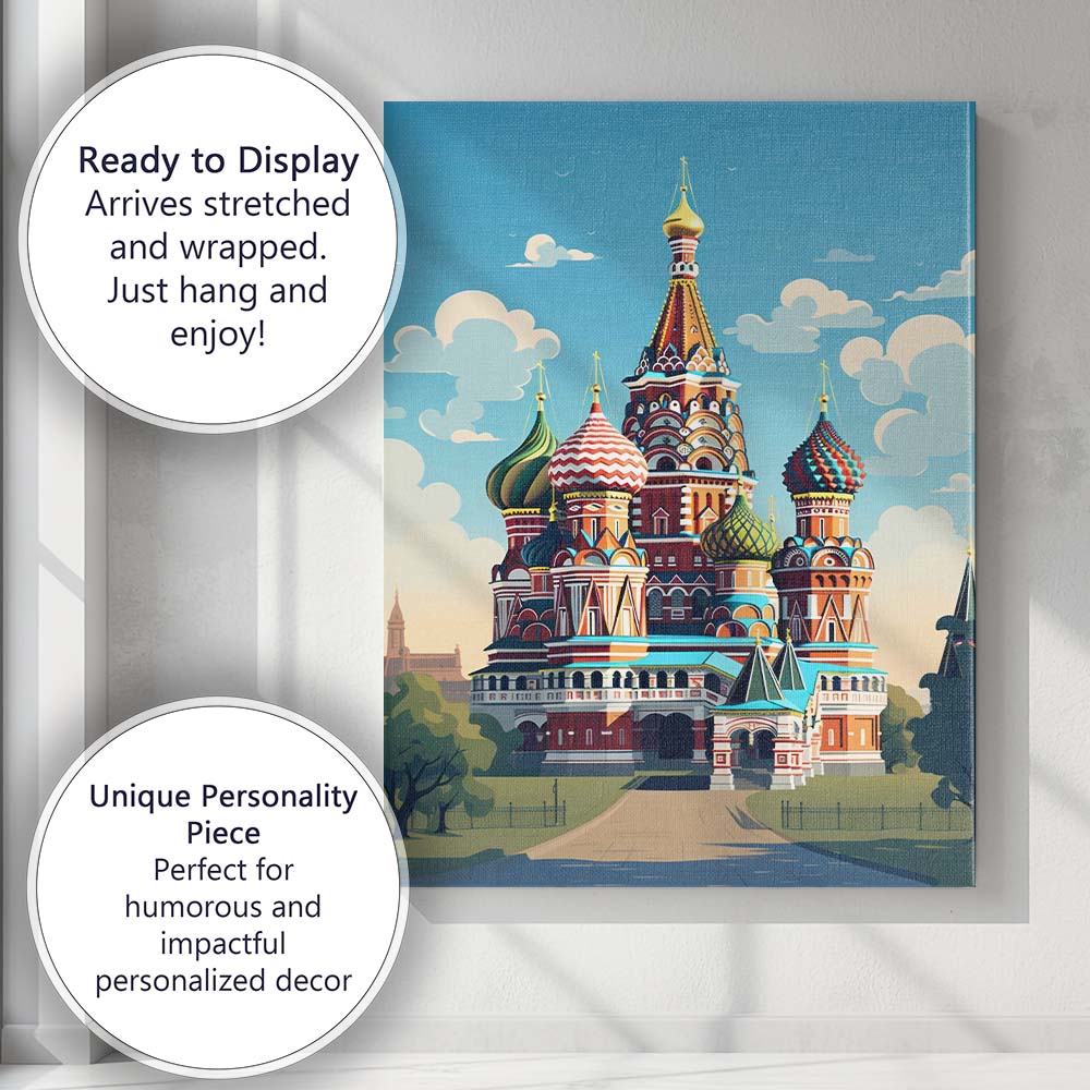 Colourful Saint Basils Cathedral Moscow Landmark Travel Poster Canvas Wall Art Print Decor Picture Ready to Hang