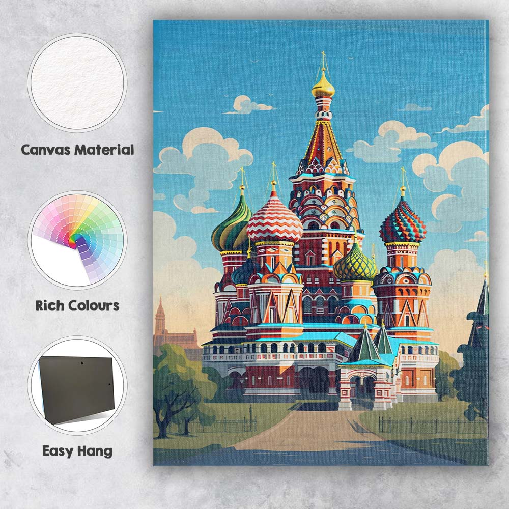 Colourful Saint Basils Cathedral Moscow Landmark Travel Poster Canvas Wall Art Print Decor Picture Ready to Hang