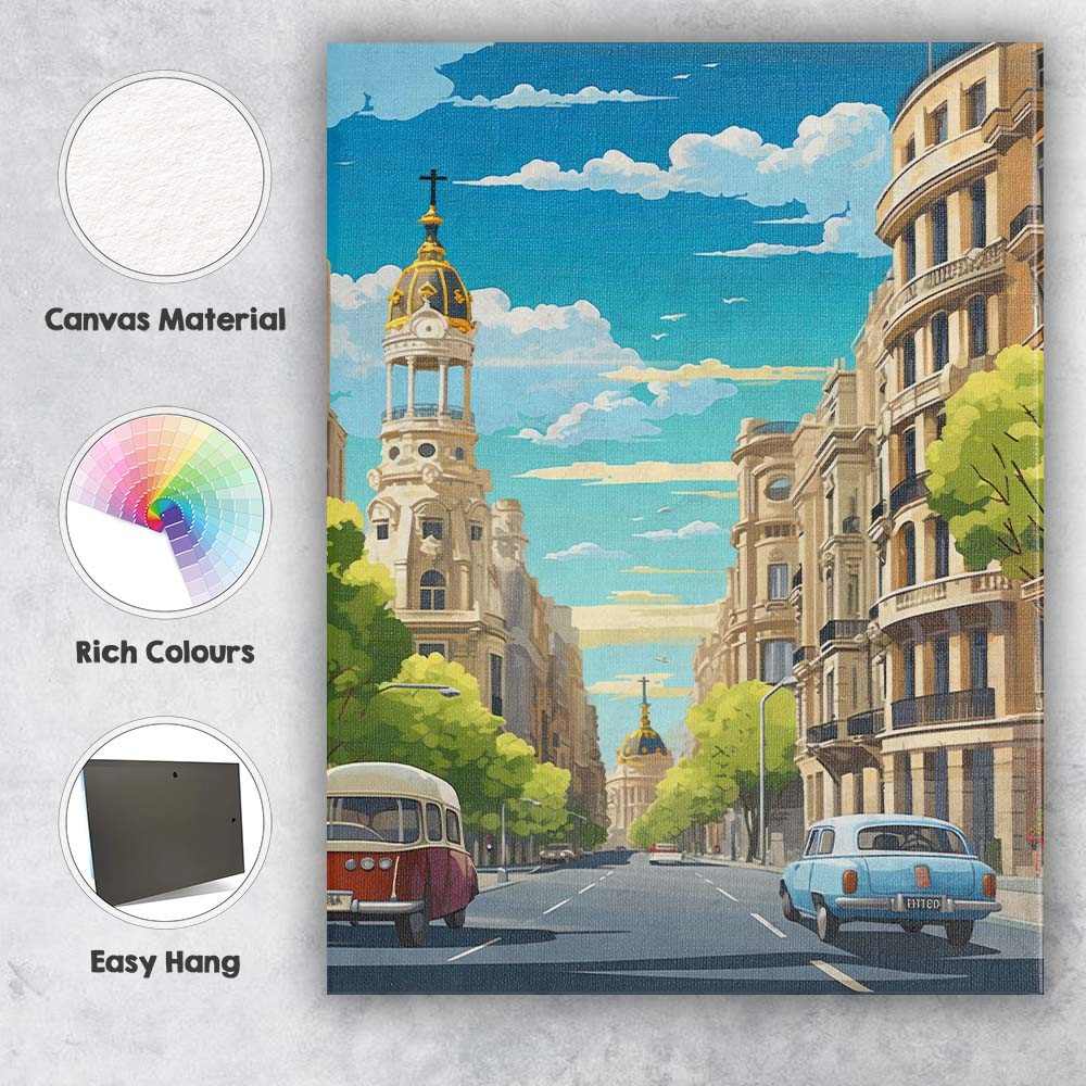 Elegant European Historic Boulevard Blue Sky Cityscape Canvas Wall Art Print Decor Picture Ready to Hang