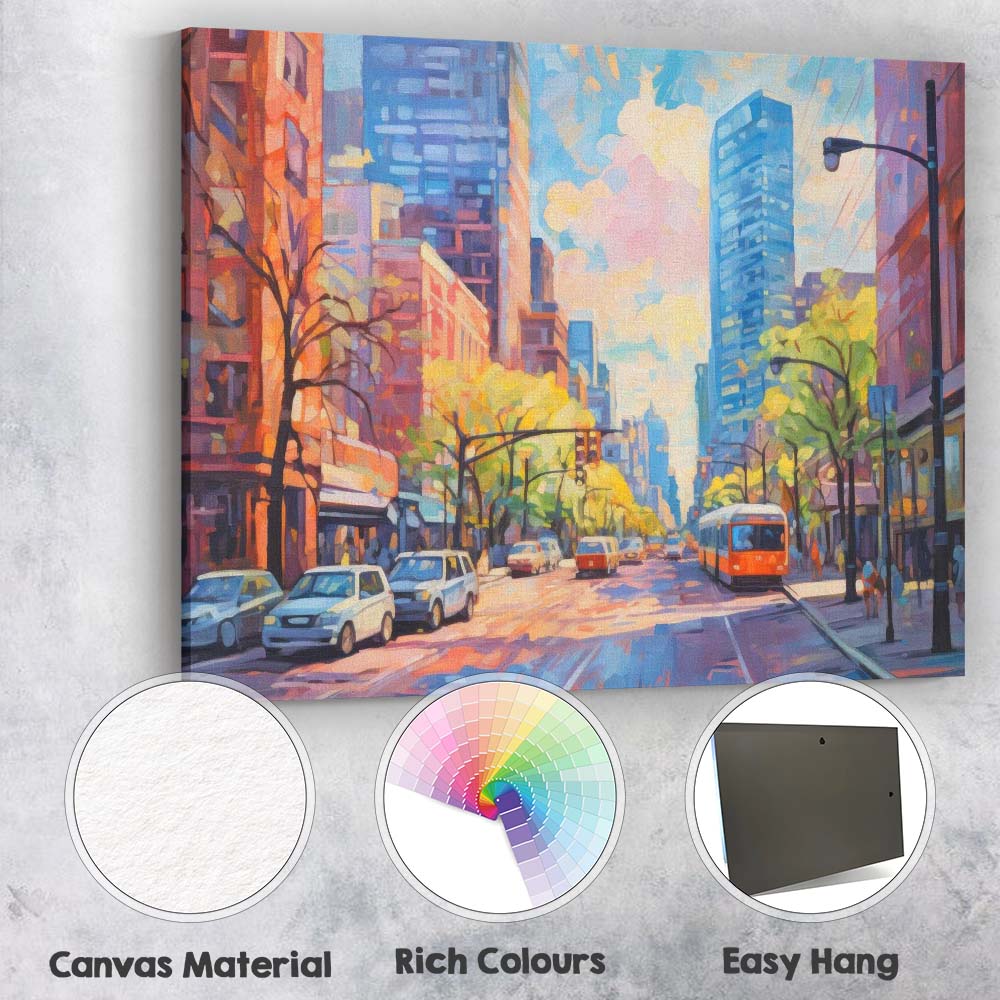 Colourful Modern City Street Impressionist Urban Skyline Canvas Wall Art Print Decor Picture Ready to Hang