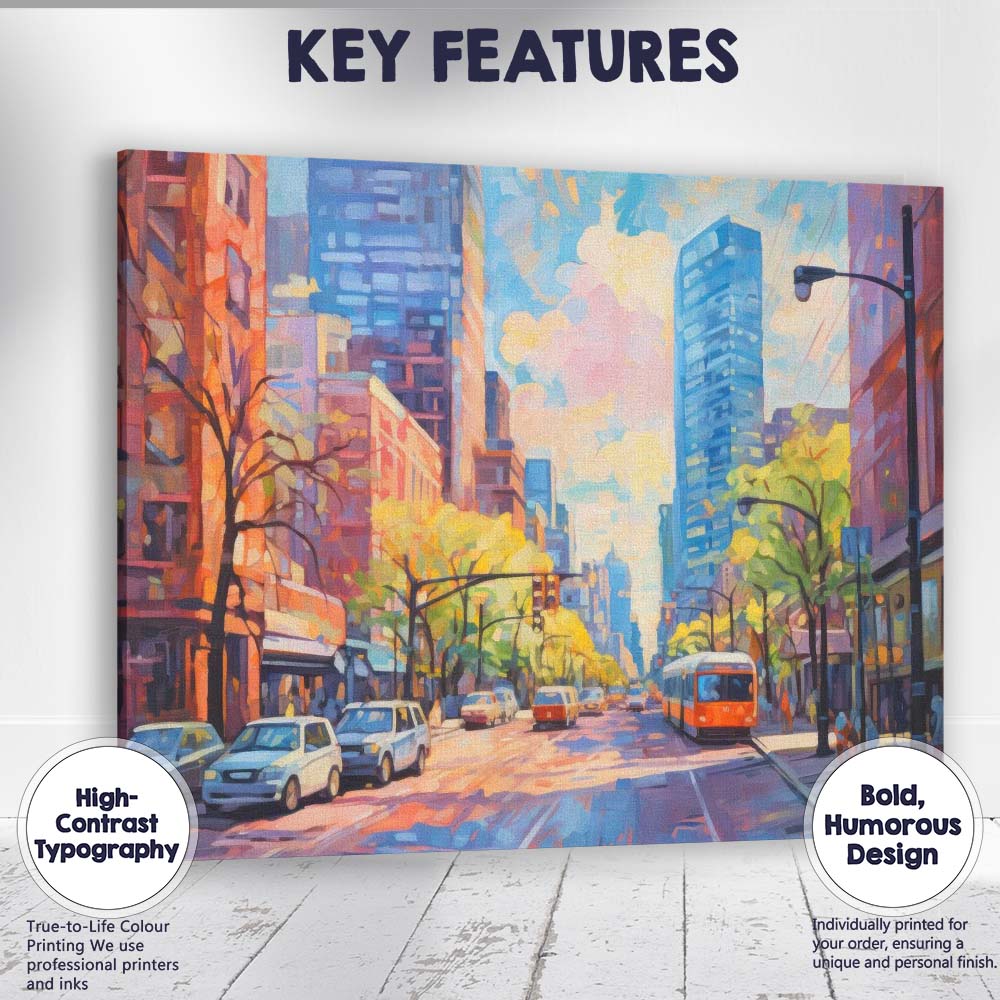 Colourful Modern City Street Impressionist Urban Skyline Canvas Wall Art Print Decor Picture Ready to Hang