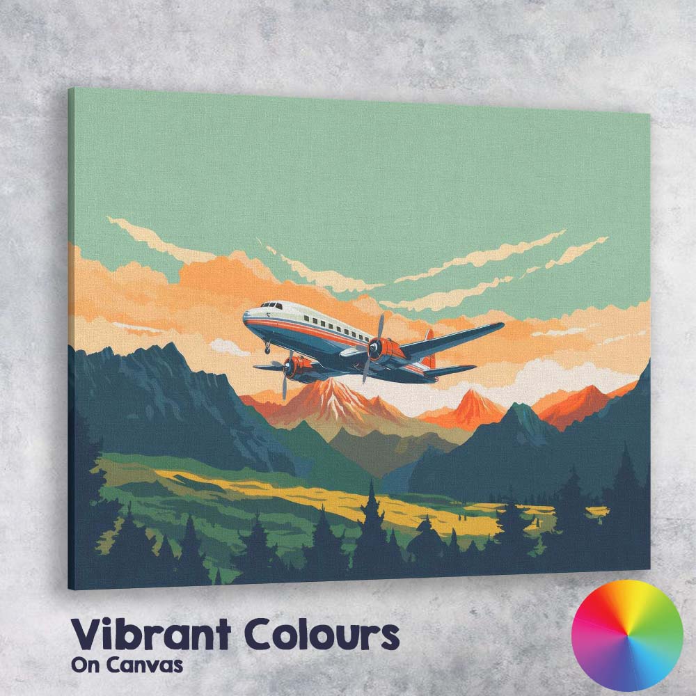 Retro Propeller Aeroplane Mountain Landscape Scenic Aviation Canvas Wall Art Print Decor Picture Ready to Hang
